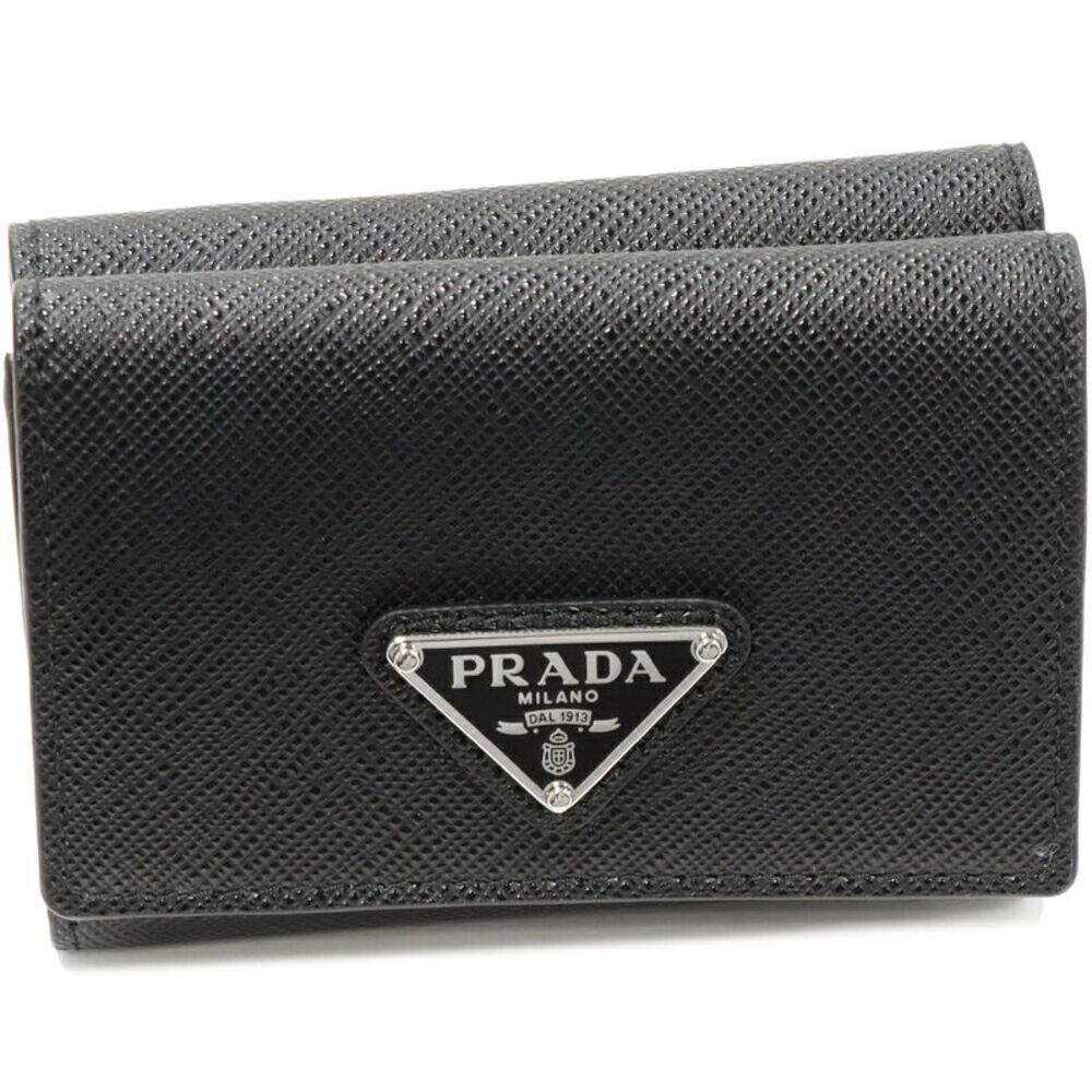 Prada Saffiano Triangle Compact Wallet Leather Wallet